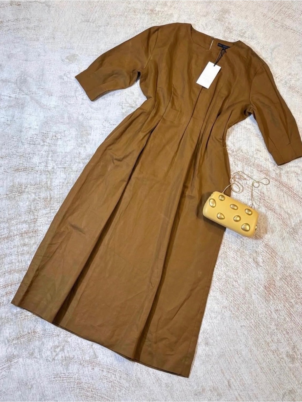 Zara Tan-Brown Midi Dress - Picture 3 of 13